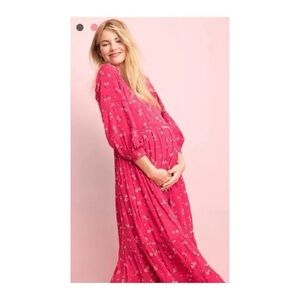 HATCH Myra Long Sleeve Maxi Dress Azalea Canterbury Deep Pink Size 3/ Large